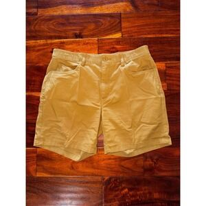 Orvis Mens Stretch Chino Shorts Size 34 Dark Tan Khaki Flat Front Cotton Blend